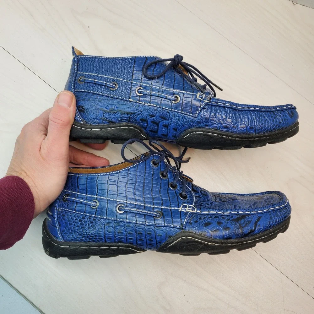 Saminto Laurenzini Mens Blue Crocodile Embossed Leather Size 9.5 Italy